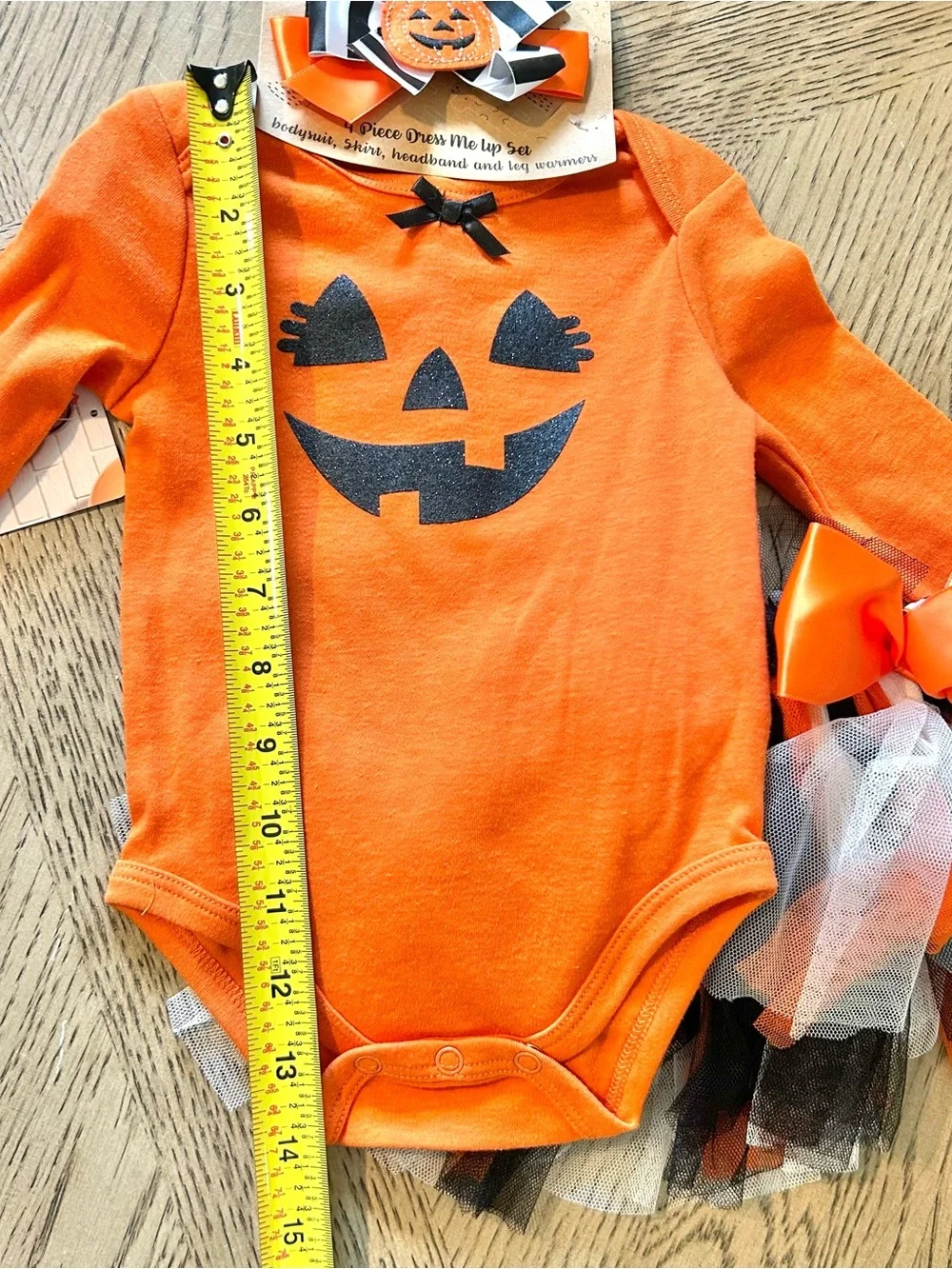Orange Pumpkin Face Baby Girls Halloween Costume Bodysuit Set